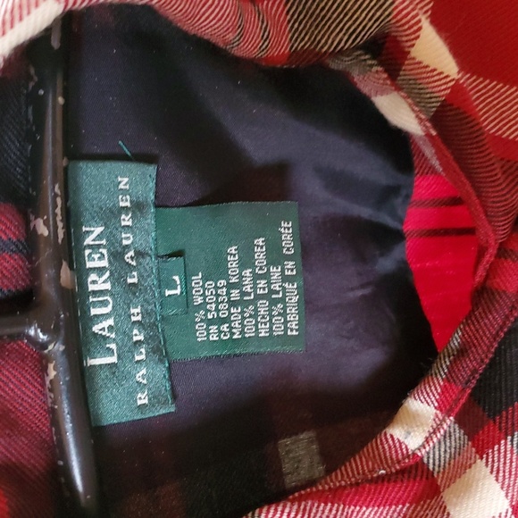 Lauren Ralph Lauren 100% Wool Red Plaid Full Zip Sz. L Jacket with Pockets - Picture 5 of 12